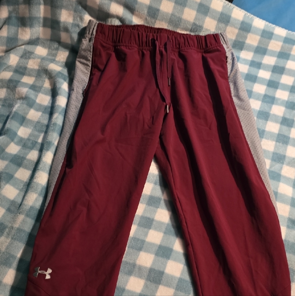 Under Armour Red and Gray Track Pants for Versatile Performance